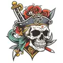 heart with dagger pirate skull and crossbones  tattoo design idea