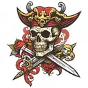 heart with dagger pirate skull and crossbones  tattoo design idea