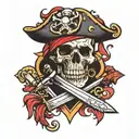 heart with dagger pirate skull and crossbones  tattoo design idea