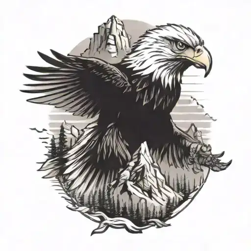 mountain adventure theme with eagle soaring tattoo design idea