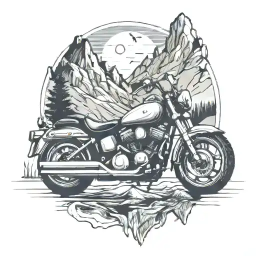 motorcycle theme adventure mountains perspective change tattoo design idea