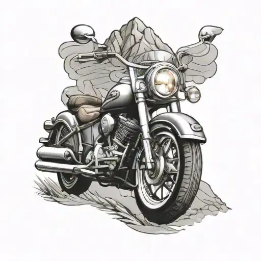 indian motorcycle with a mountain range in the background tattoo design idea