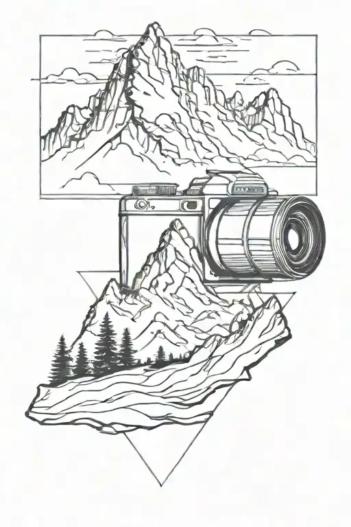 camera with mountain scene inside tattoo design idea