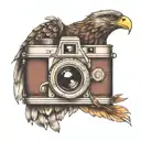 vintage camera transforming into an eagle intertwined tattoo design idea