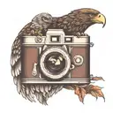 vintage camera transforming into an eagle intertwined tattoo design idea