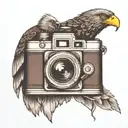 vintage camera transforming into an eagle intertwined tattoo design idea