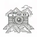 camera with mountain scene inside tattoo design idea