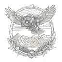 camera surrounded by mountain landscape featuring a soaring eagle tattoo design idea