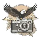 vintage camera with mountains and a soaring bald eagle tattoo design idea