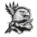 simple camera surrounded by mountain landscape featuring a soaring eagle tattoo design idea