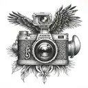 camera with eagle coming out of the lens tattoo design idea