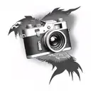 simple camera with soaring eagle flying tattoo design idea
