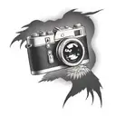 simple camera with soaring eagle flying tattoo design idea