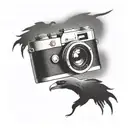 simple camera with soaring eagle flying tattoo design idea