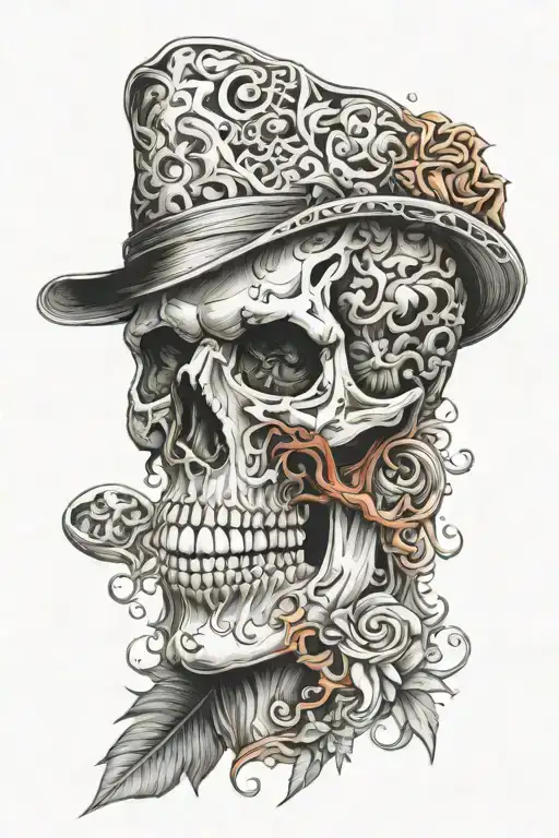 half man half skull face tattoo design idea