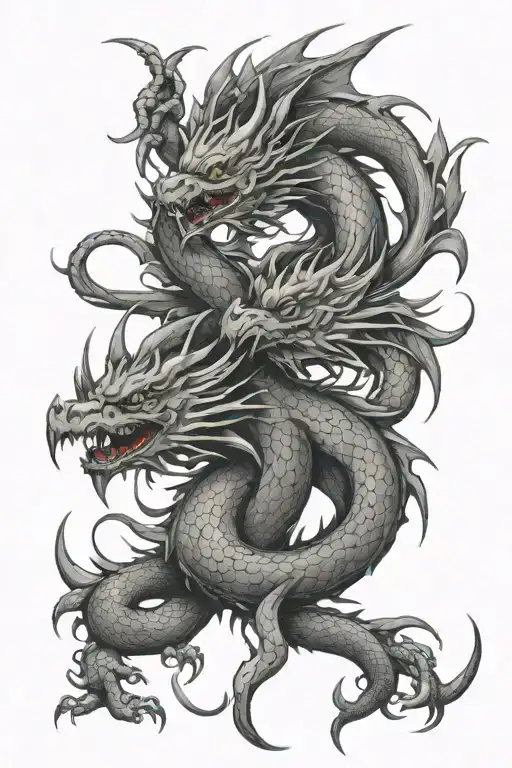 twin dragons intertwined tattoo design idea