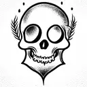 friendly happy cartoon skull with wheatsheaf around it. include the words "No grain, no pain" tattoo design idea