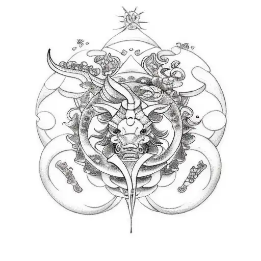 mix of zodiac sign Gemini, pisces, Taurus, Capricorn  tattoo design idea