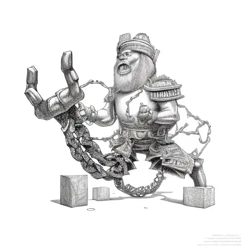 a clenched fist breaking chains tattoo design idea