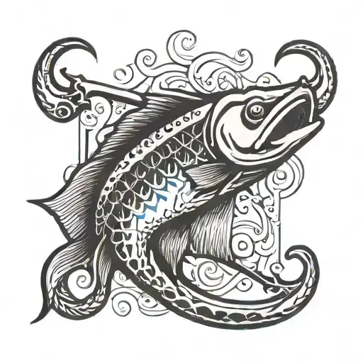 fishing hook with letters C2 = F3 tattoo design idea