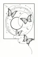 a half moon, Below the moon, draw two butterflies, one on each side, they are facing each other in opposite directions tattoo design idea