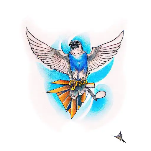 hawk as father and bluebird as mother tattoo design idea