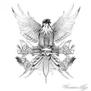 hawk and bluebird protective and guiding tattoo design idea