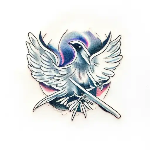 Raven with angel tattoo design idea