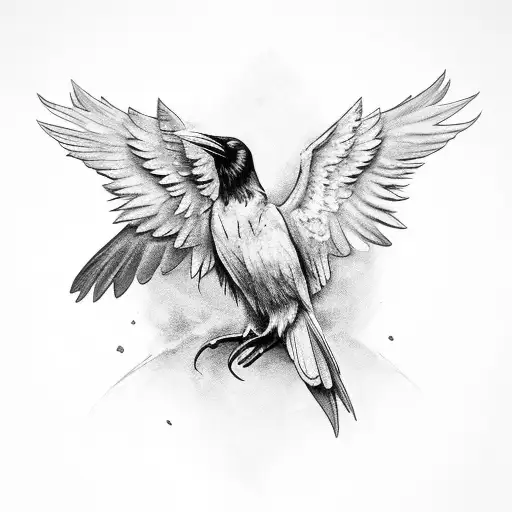 Raven on angel statue tattoo design idea