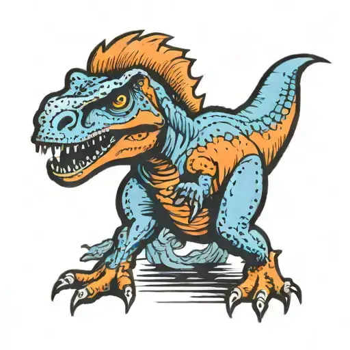 blue and orange kid t rex tattoo design idea