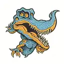 blue and orange kid t rex tattoo design idea