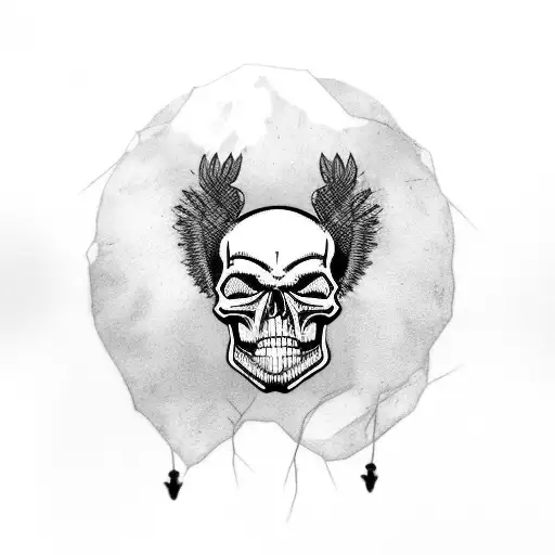 skull with barbed wire and a crow on top tattoo design idea