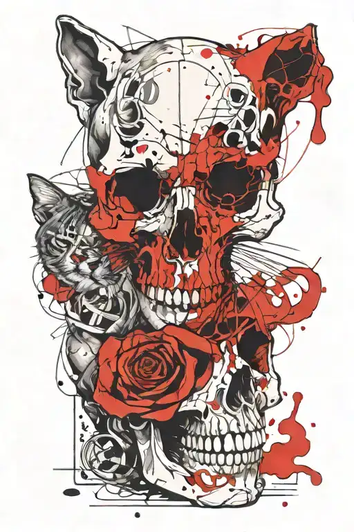 Cat Dog Skull tattoo design idea