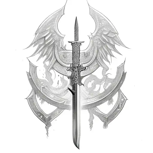 Intricate sword hilt design with Templar symbols tattoo design idea