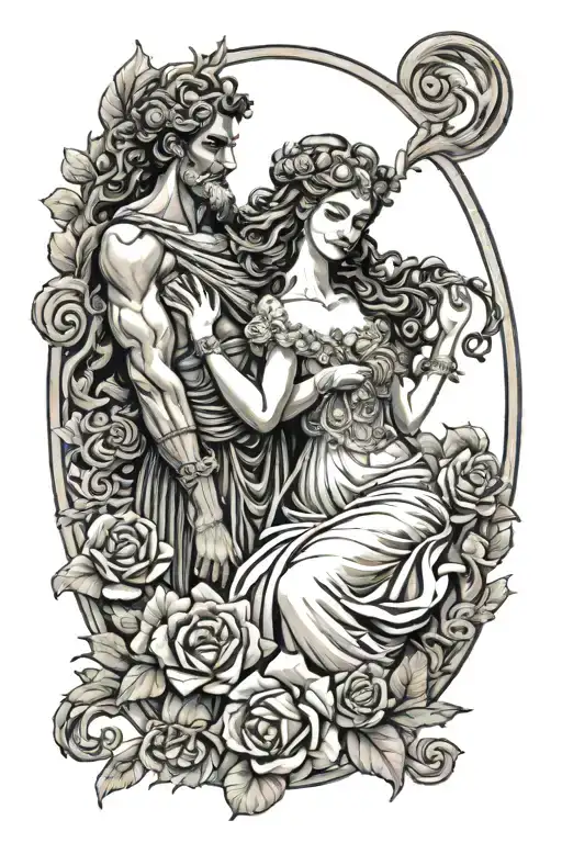Hades and Persephone greek godess tattoo design idea