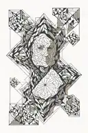 Fineline, mindset Terms, Geometrical shapes ,bust by newton, tattoo design idea