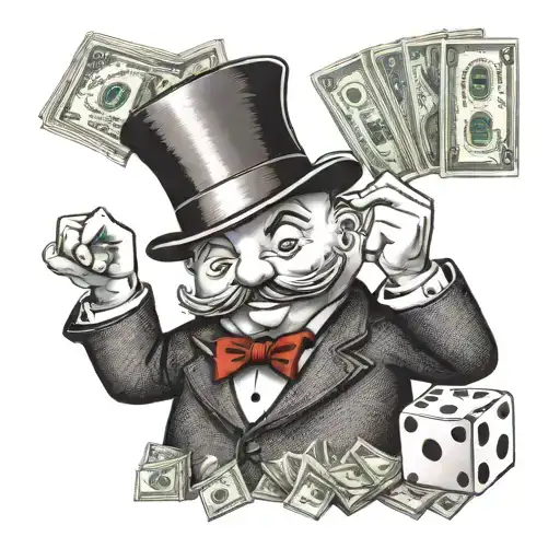 mr monopoly with money and dice tattoo design idea