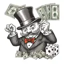 mr monopoly with money and dice tattoo design idea