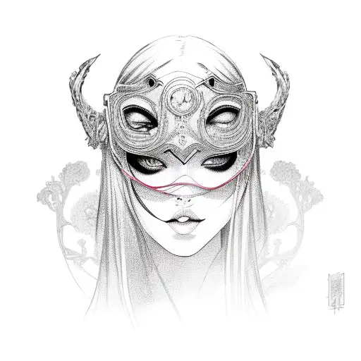 sexy girl in mask tattoo design idea