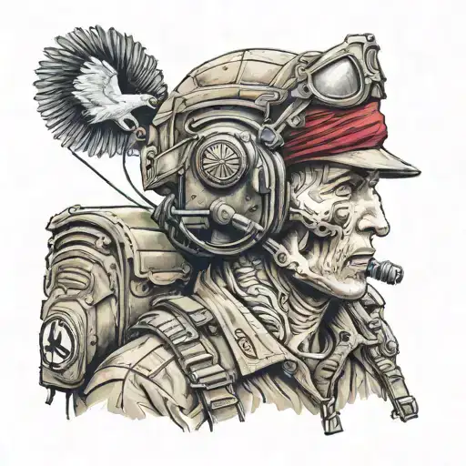 Army Airborne radio operator with a skull head and maroon beret as the hat tattoo design idea