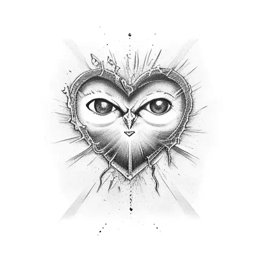 A split heart with a crying eye inside tattoo design idea