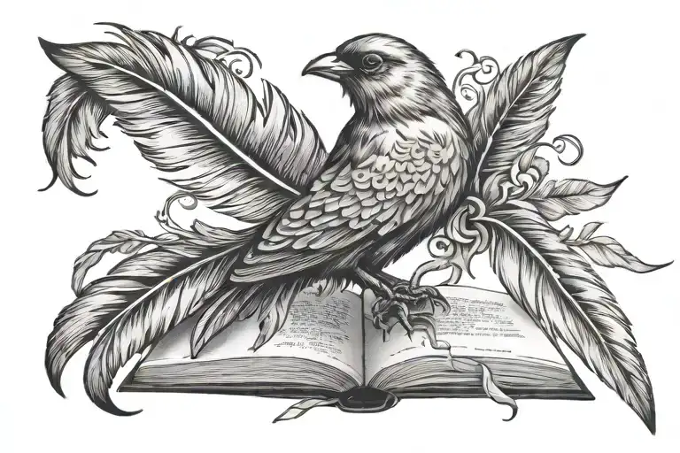 book feather bird tattoo design idea