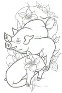 pig with stargazer lilys surrounding tattoo design idea