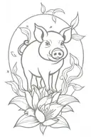 pig with stargazer lilys surrounding tattoo design idea