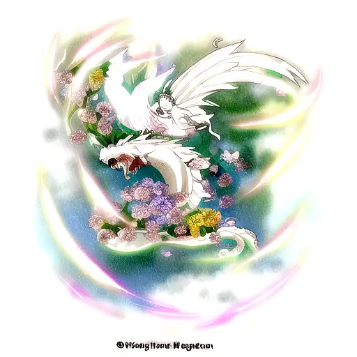 white dragon with flowers and howls moving castle  tattoo design idea