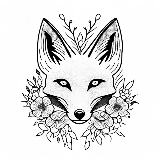 head fox with flowers  tattoo design idea