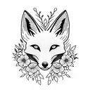head fox with flowers  tattoo design idea