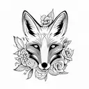 head fox with flowers  tattoo design idea
