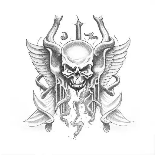 Devil's fork with angels deamons and ivy underground tattoo design idea