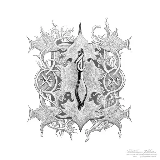 trident with ivy underground tattoo design idea